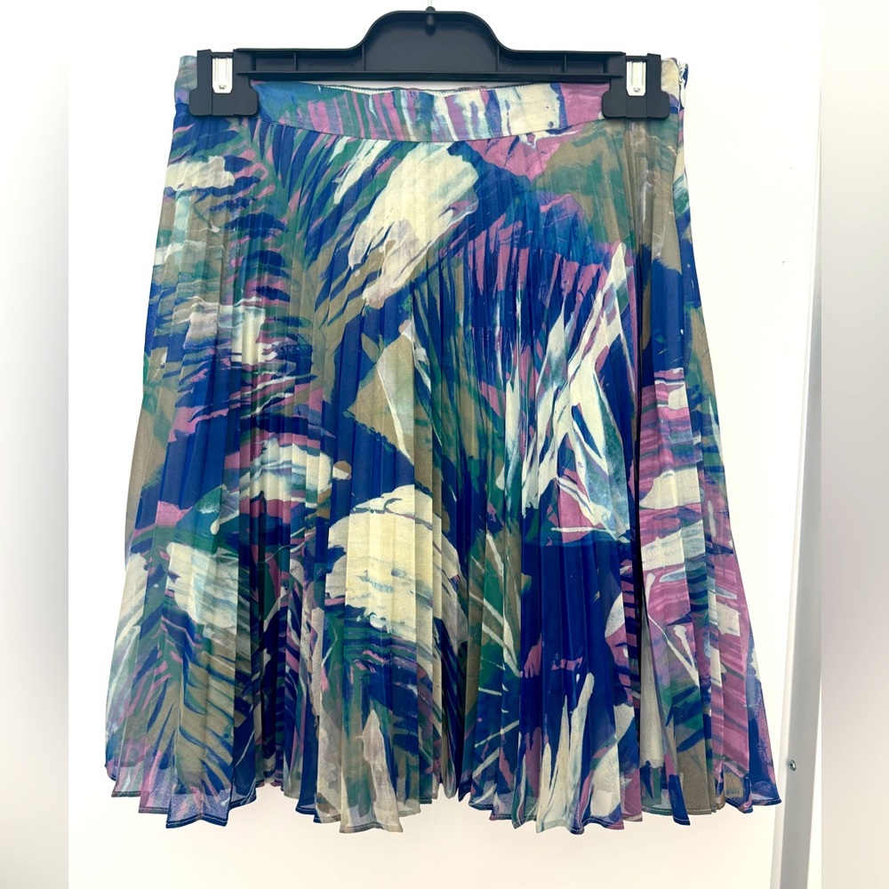 Reiss Tropical Print Pleated Skirt
